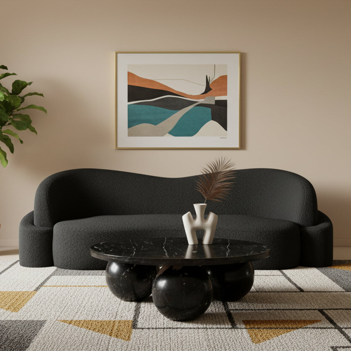 Spherical Black Genuine Marble Coffee Table (4 Boxes)