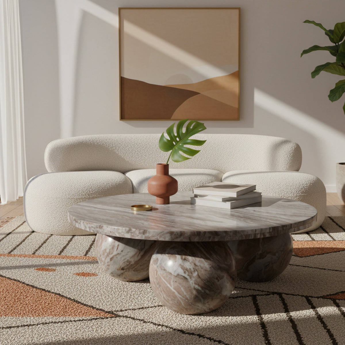 Spherical Brown Genuine Marble Coffee Table (4 Boxes)