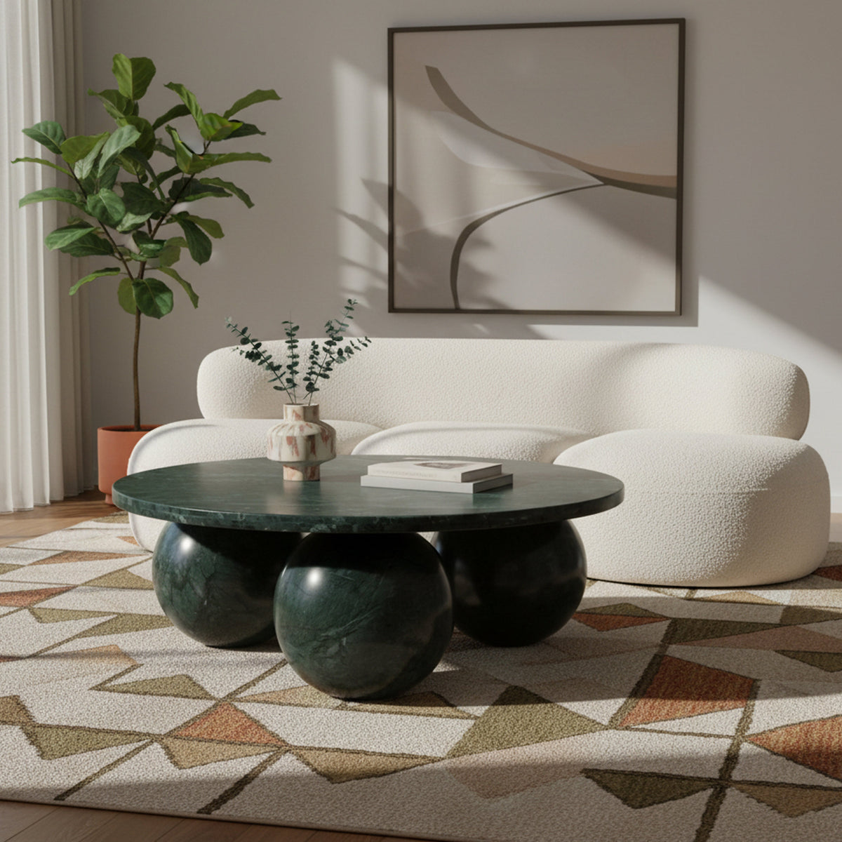 Spherical Green Forest Genuine Marble Coffee Table (4 Boxes)