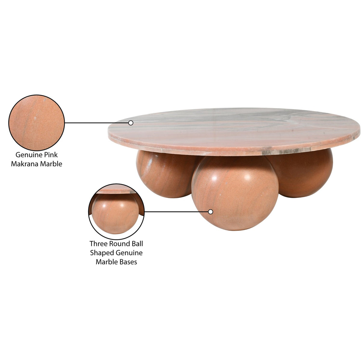 Spherical Pink Genuine Marble Coffee Table (4 Boxes)