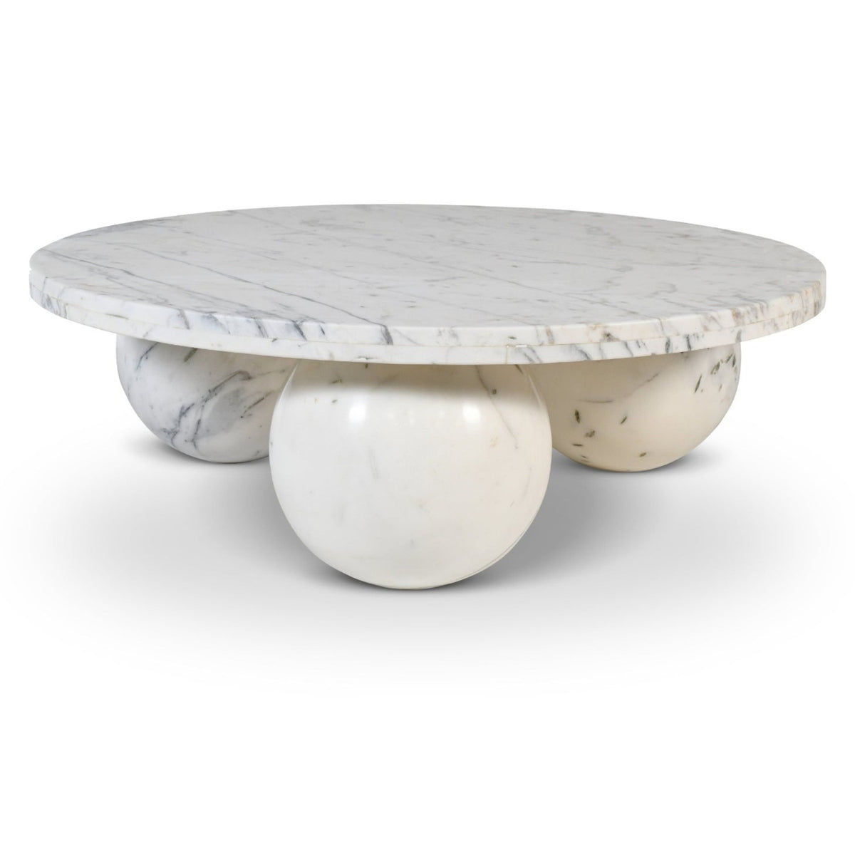 Spherical White Genuine Marble Coffee Table in Calacatta white marble, primary product view
