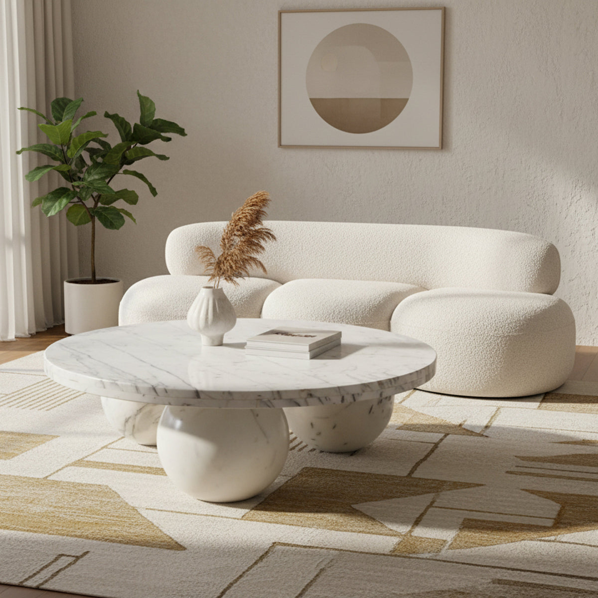Spherical White Genuine Marble Coffee Table (4 Boxes)