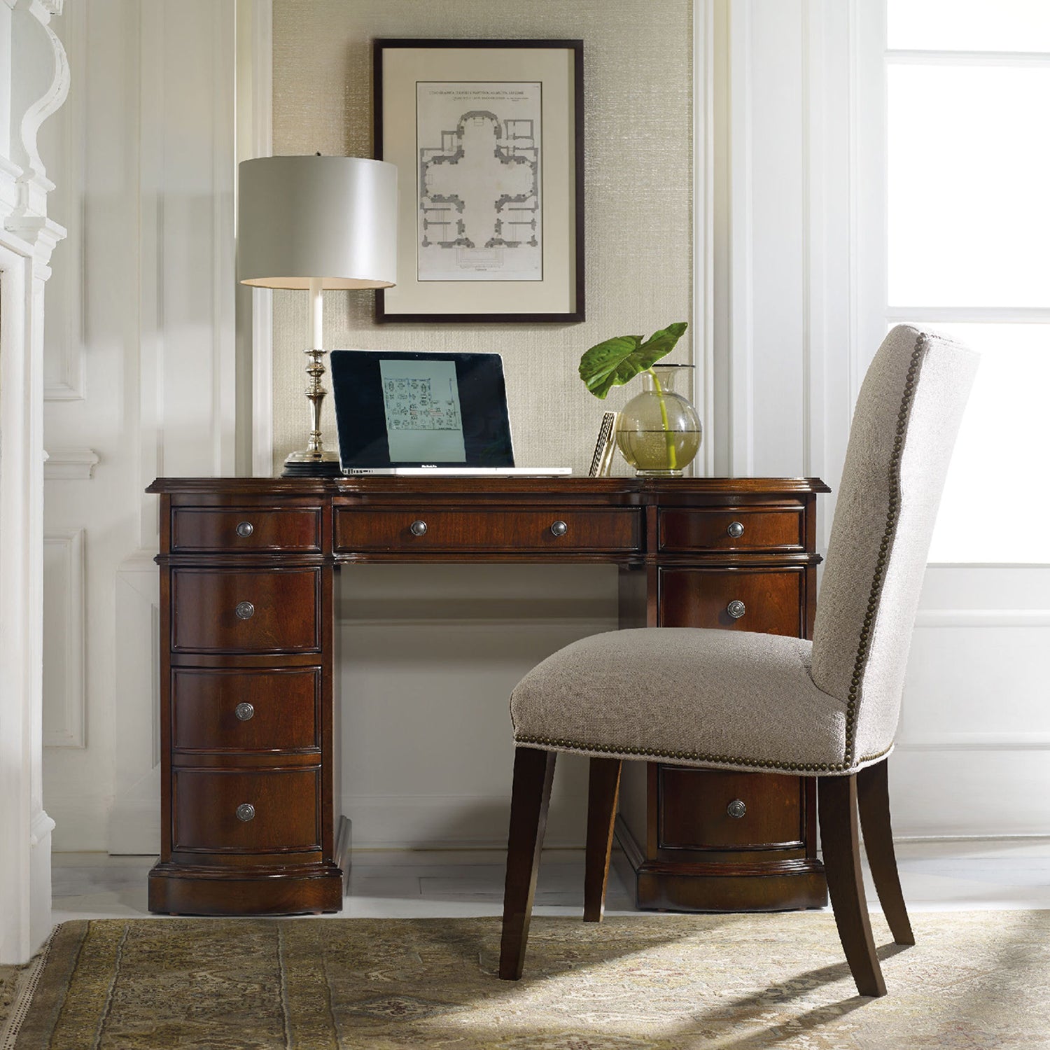 Hooker Furniture Cherry Knee-Hole Bow Front Desk