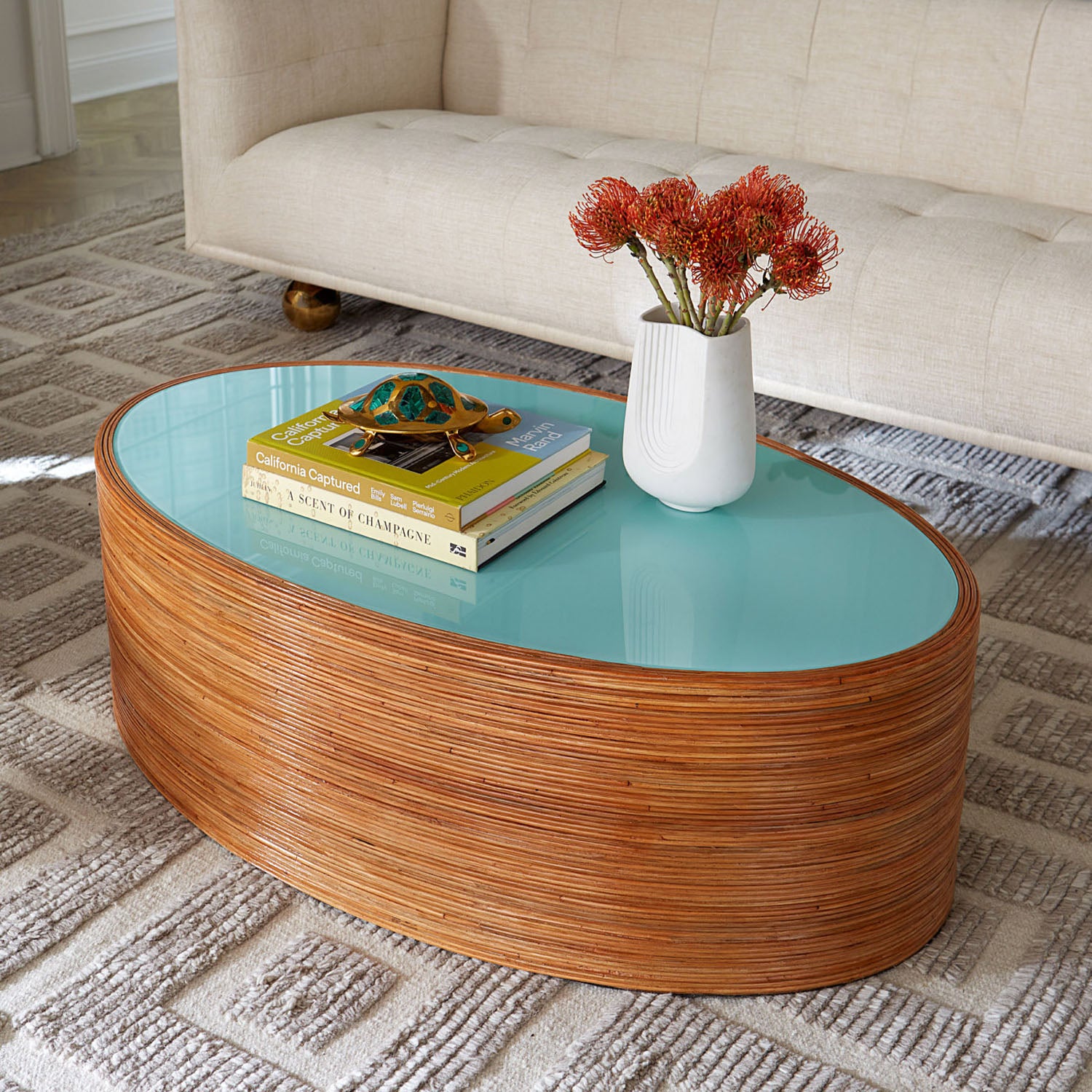 Jonathan Adler Brass Turtle Box in solid brass with malachite inlays styled in a room