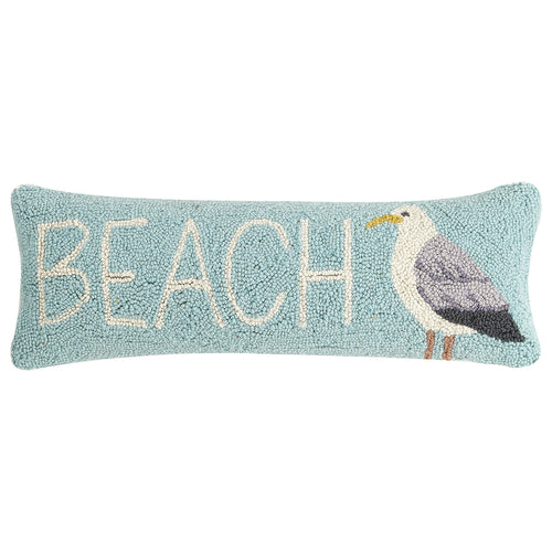 Beach and Seagull Hook Throw Pillow