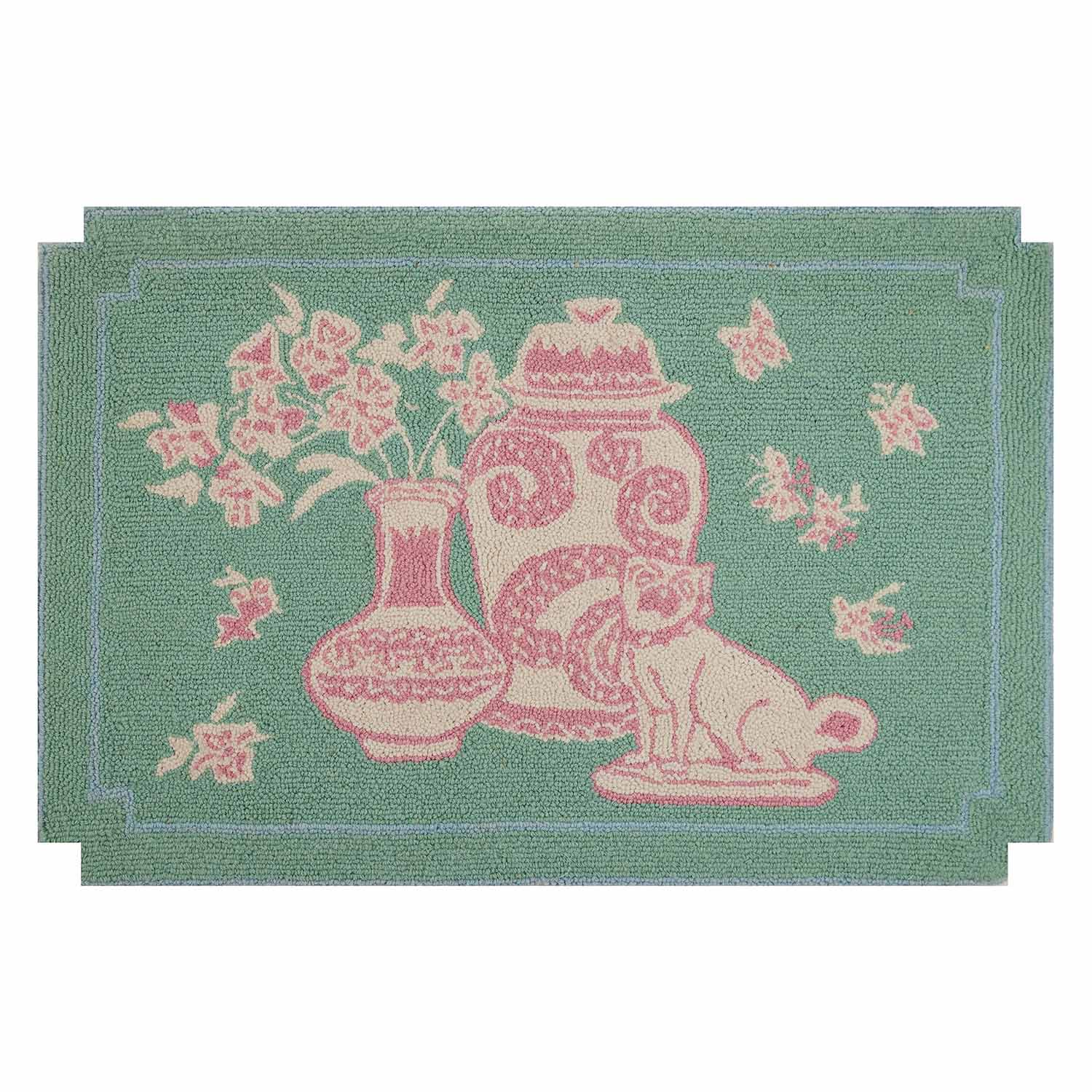 Dog & Vase Rose Hook Rug