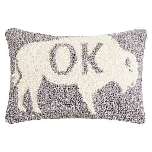 Oklahoma Gray Buffalo Hook Throw Pillow