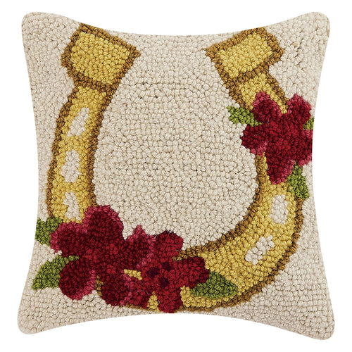 Gold Horseshow With Flowers Hook Throw Pillow