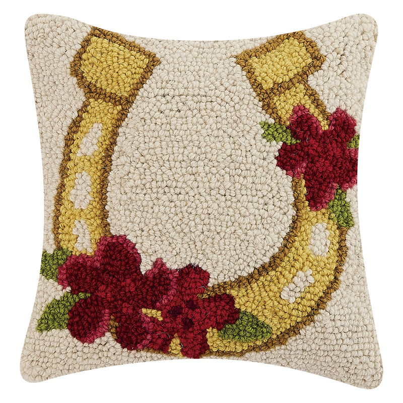 Gold Horseshow With Flowers Hook Throw Pillow