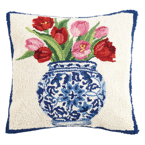 Chinoserie Vase with Tulips Hook Throw Pillow
