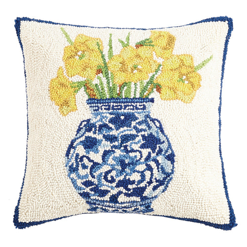 Chinoserie Vase with Daffodils Hook Throw Pillow