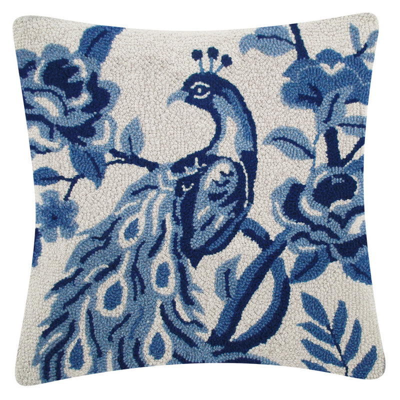 Chinoserie Peacock Hook Throw Pillow