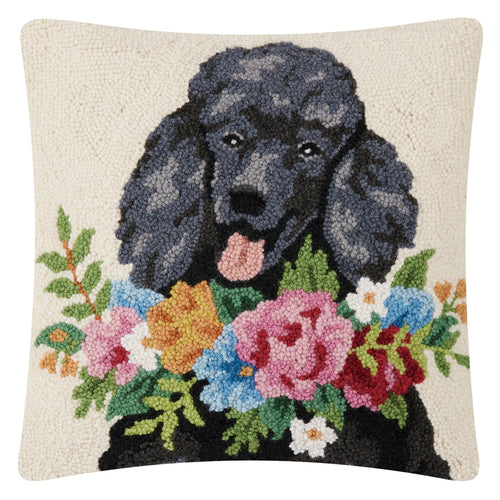 Standard Poodle with Flowers Hook Throw Pillow
