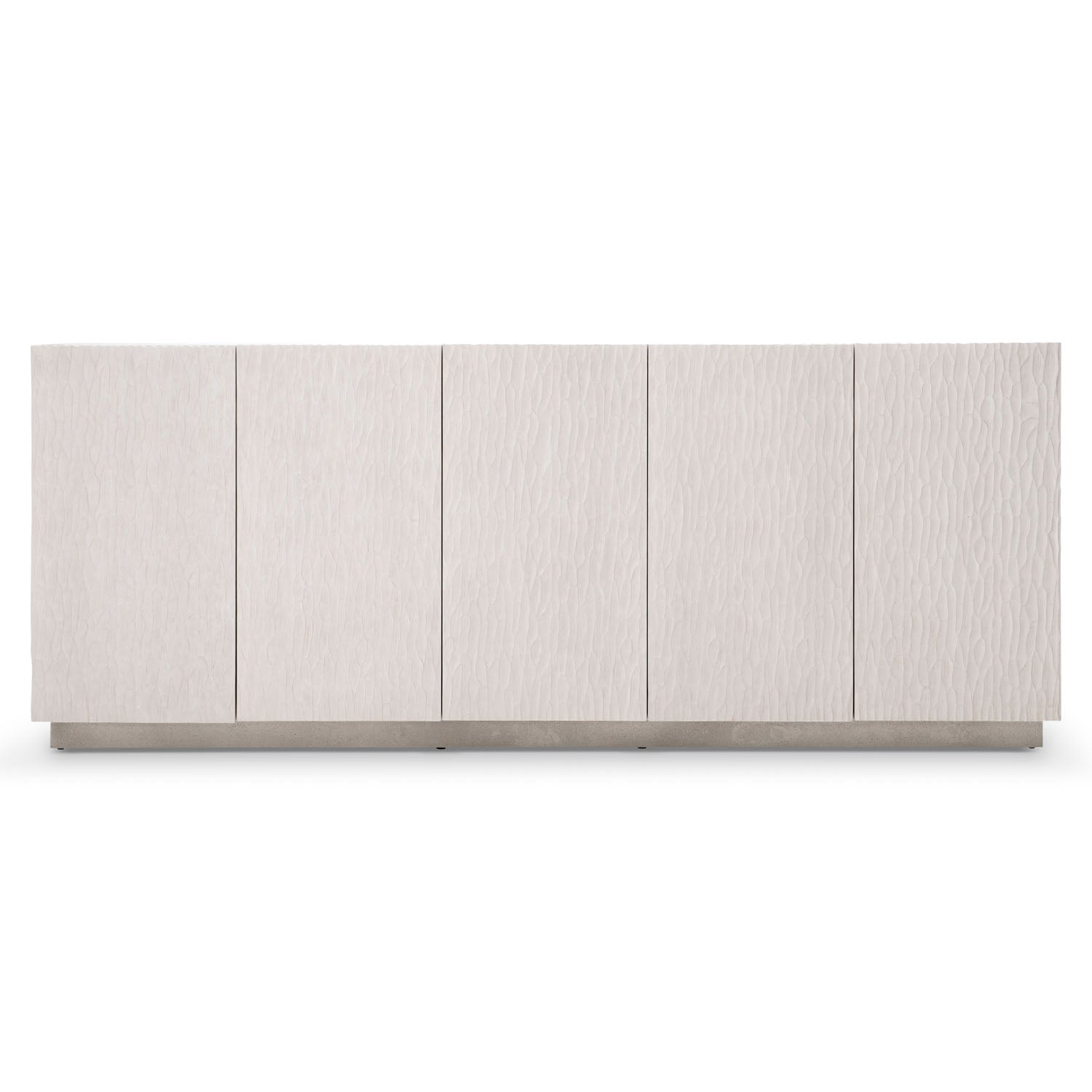 Bernhardt Solaria Entertainment Credenza with 5 Doors in Weathered Bone finish, side profile