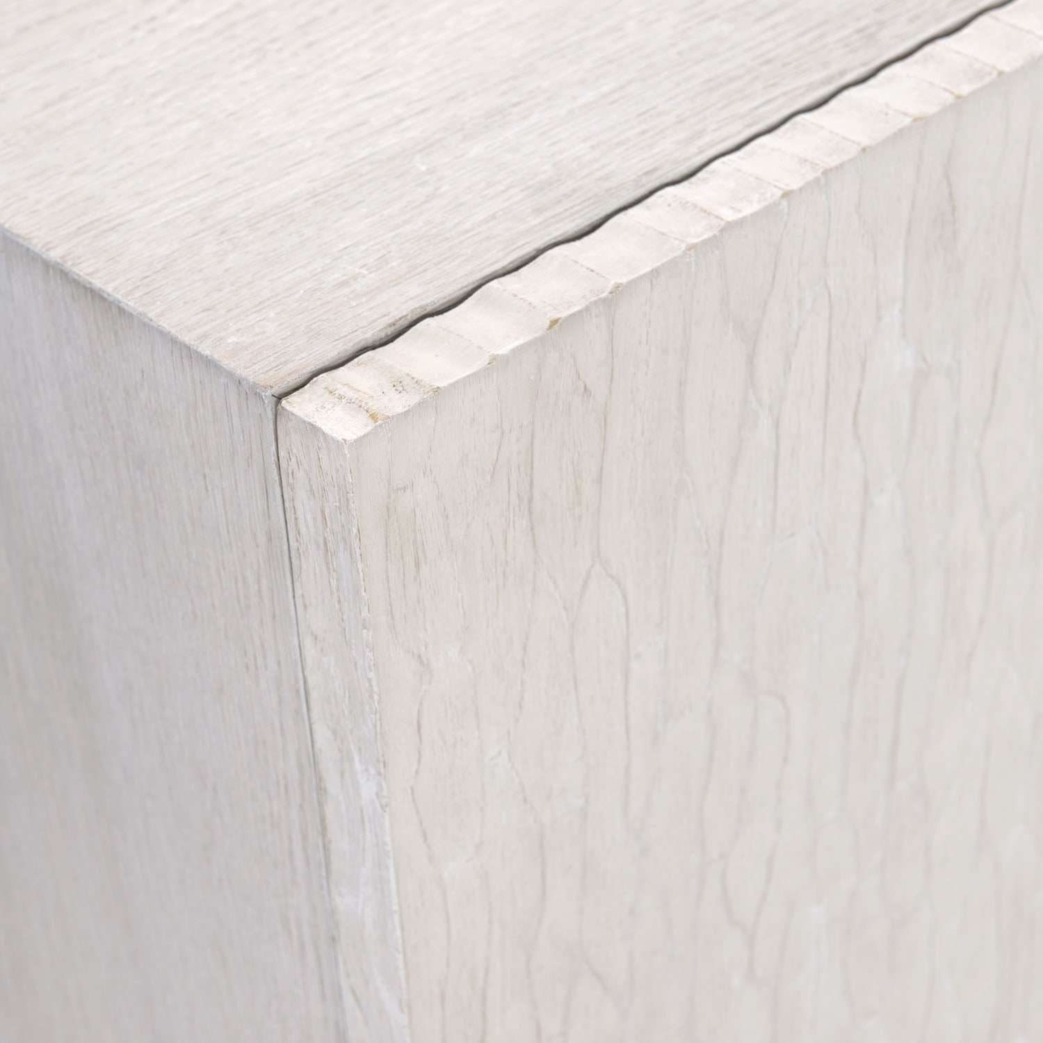 Bernhardt Solaria Entertainment Credenza with 5 Doors in Weathered Bone finish, detail of the surface