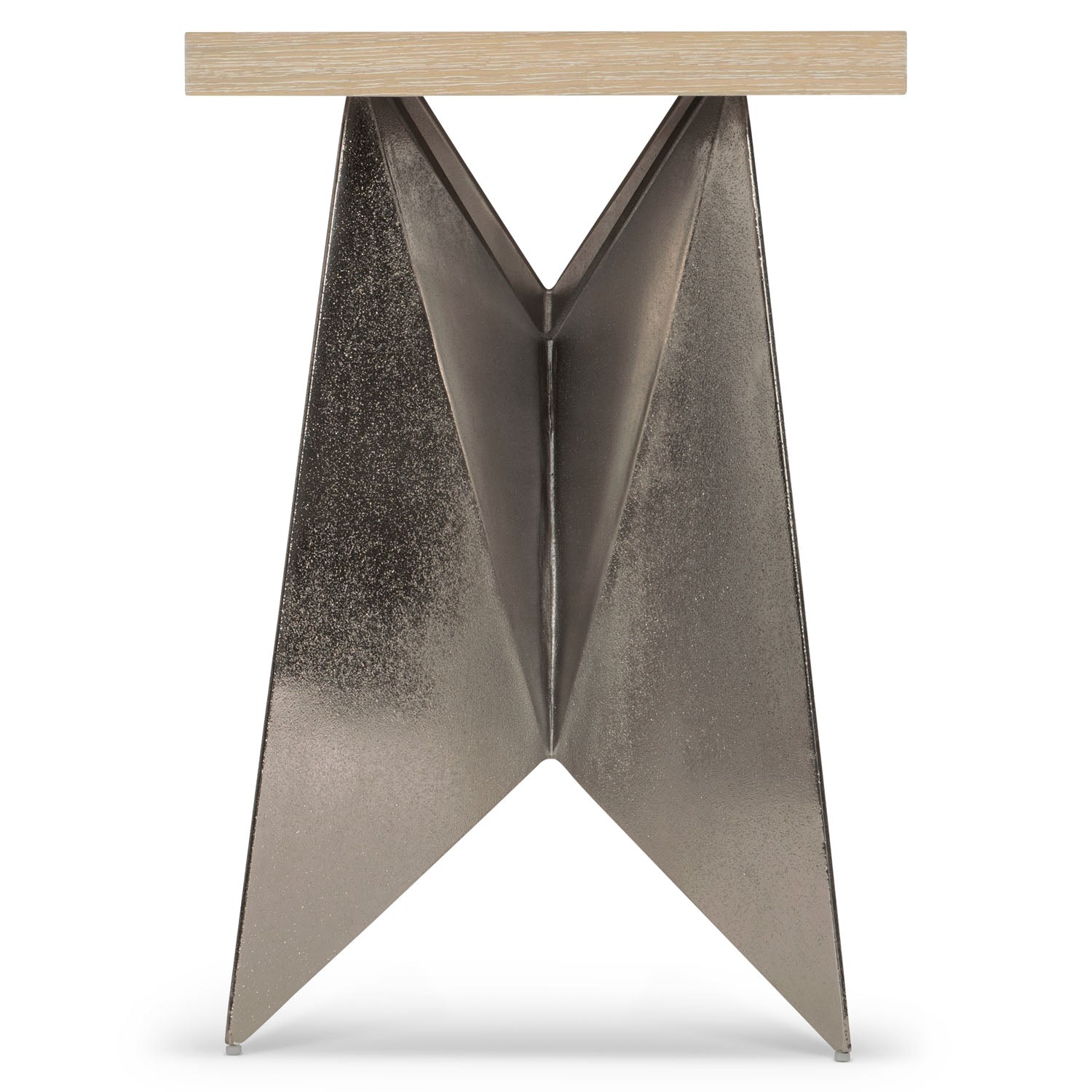 Bernhardt Solaria Console Table with 2 Metal Origami-inspired Bases in Dune finish, shown to scale
