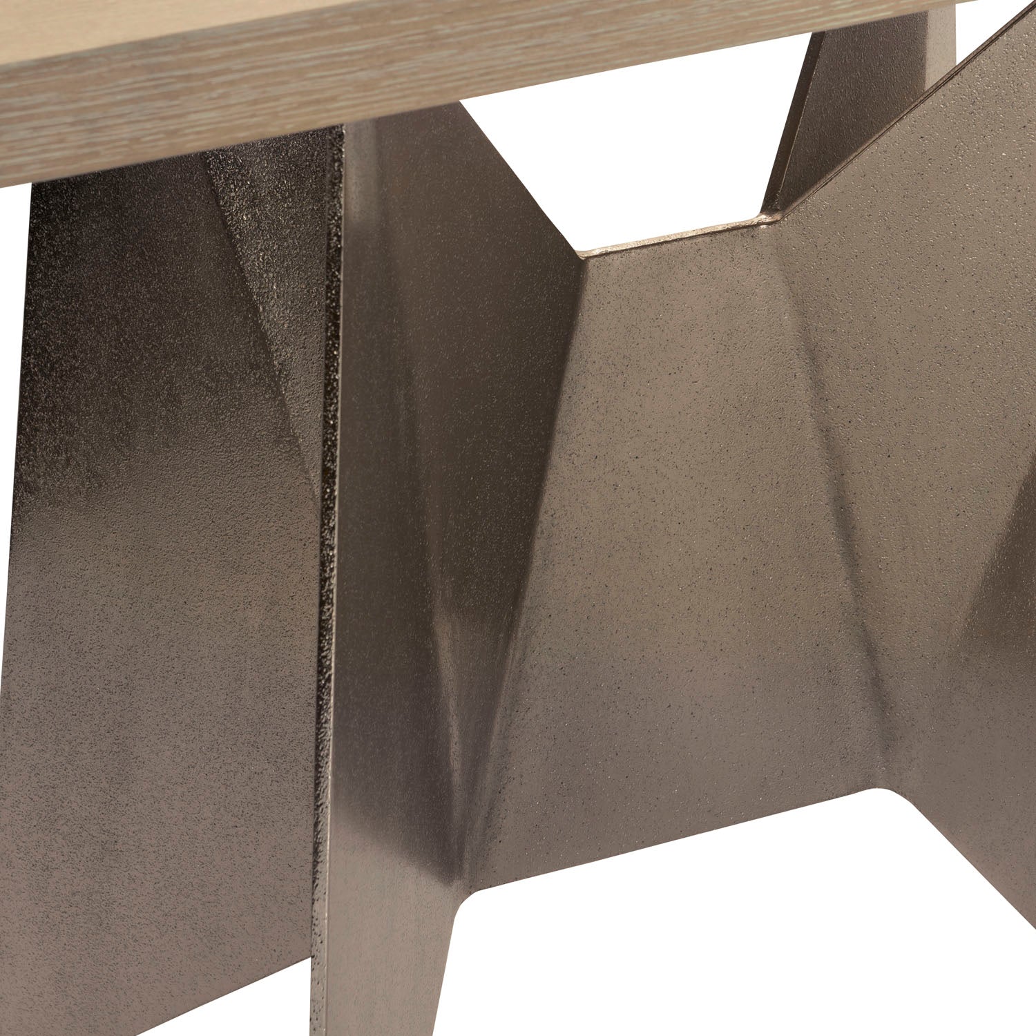 Bernhardt Solaria Console Table with 2 Metal Origami-inspired Bases in Dune finish, detail of the surface