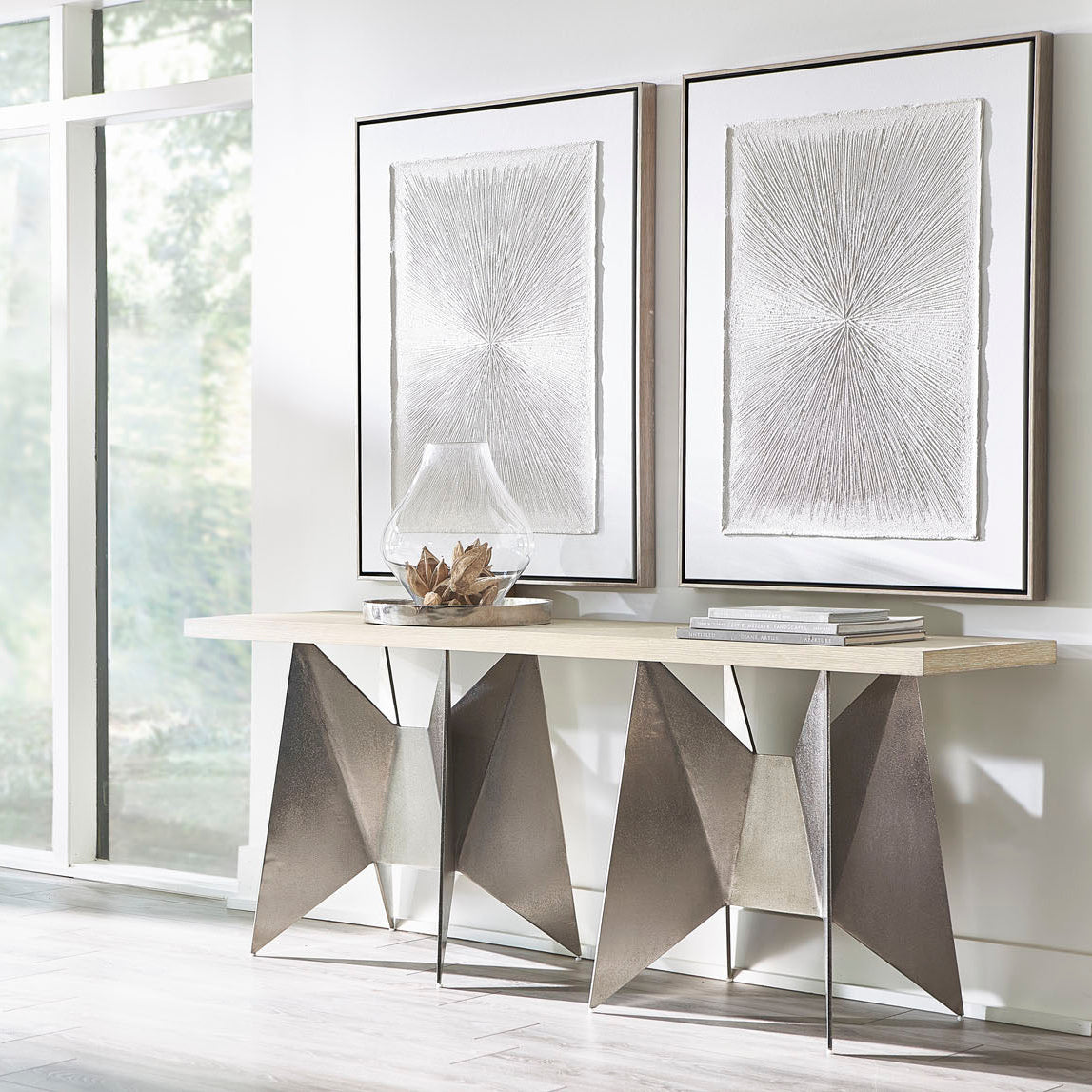 Bernhardt Solaria Console Table with 2 Metal Origami-inspired Bases