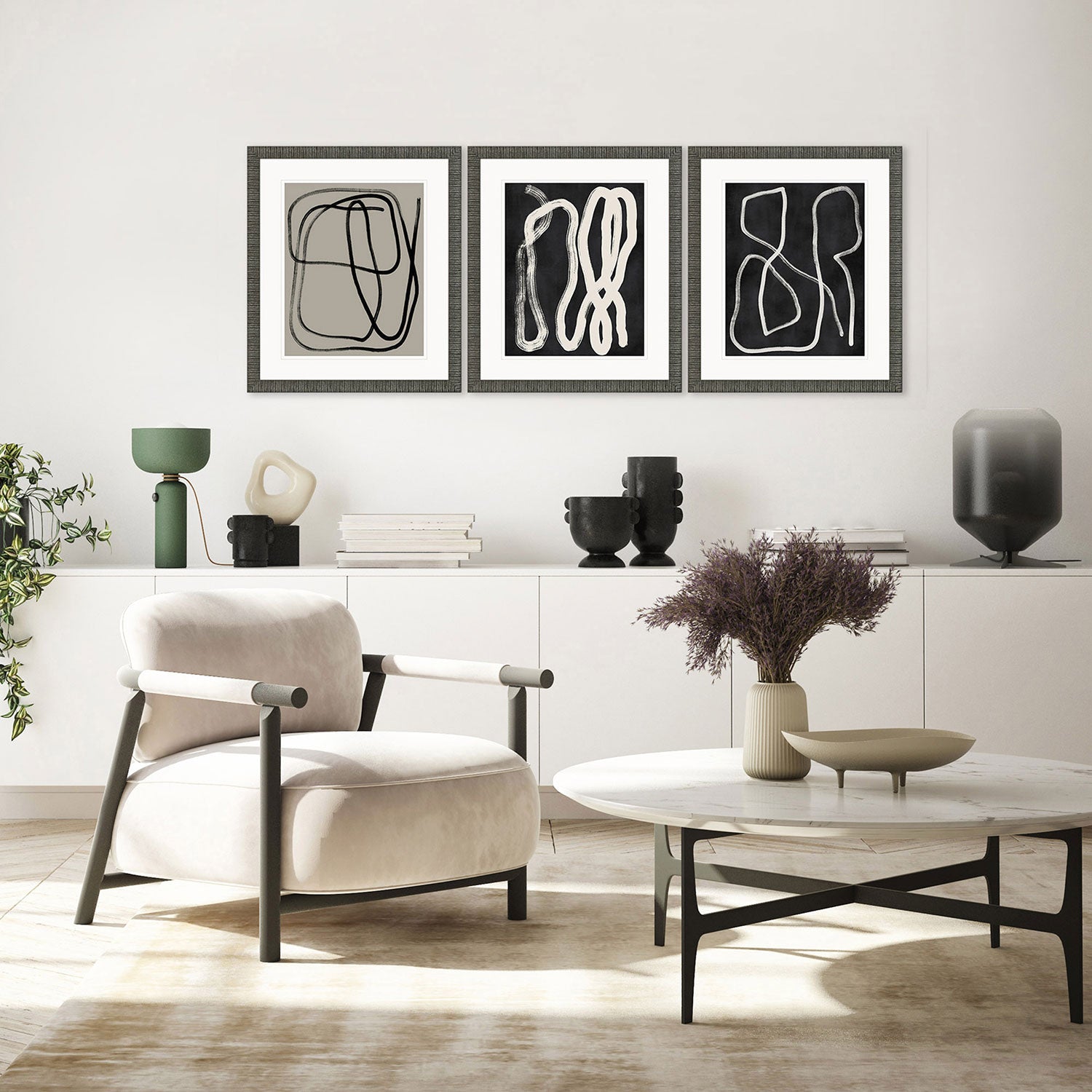 Gunnarsdottir Naive Lines I Giclee Framed Art Set of 3