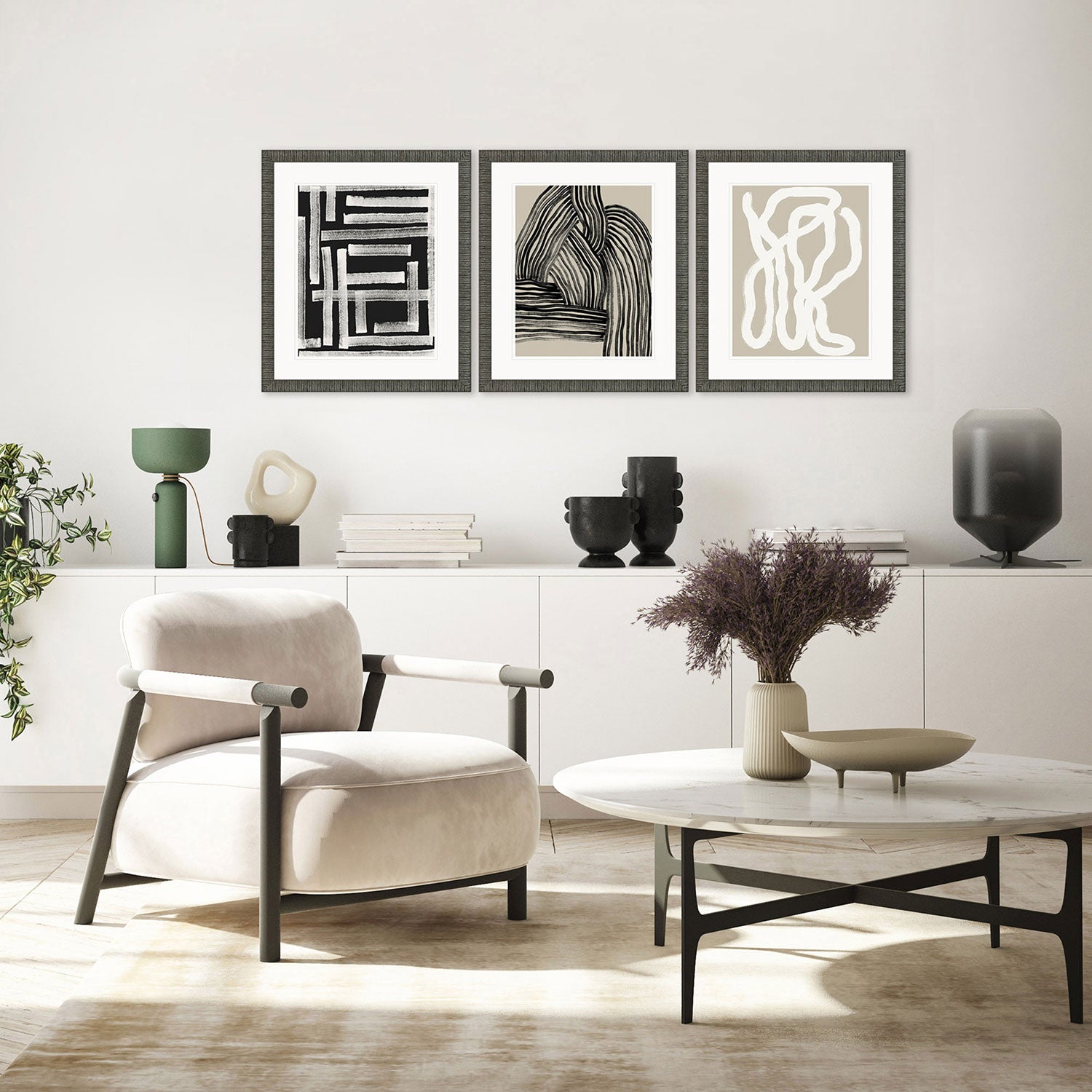 Gunnarsdottir Naive Lines III Giclee Framed Art Set of 3