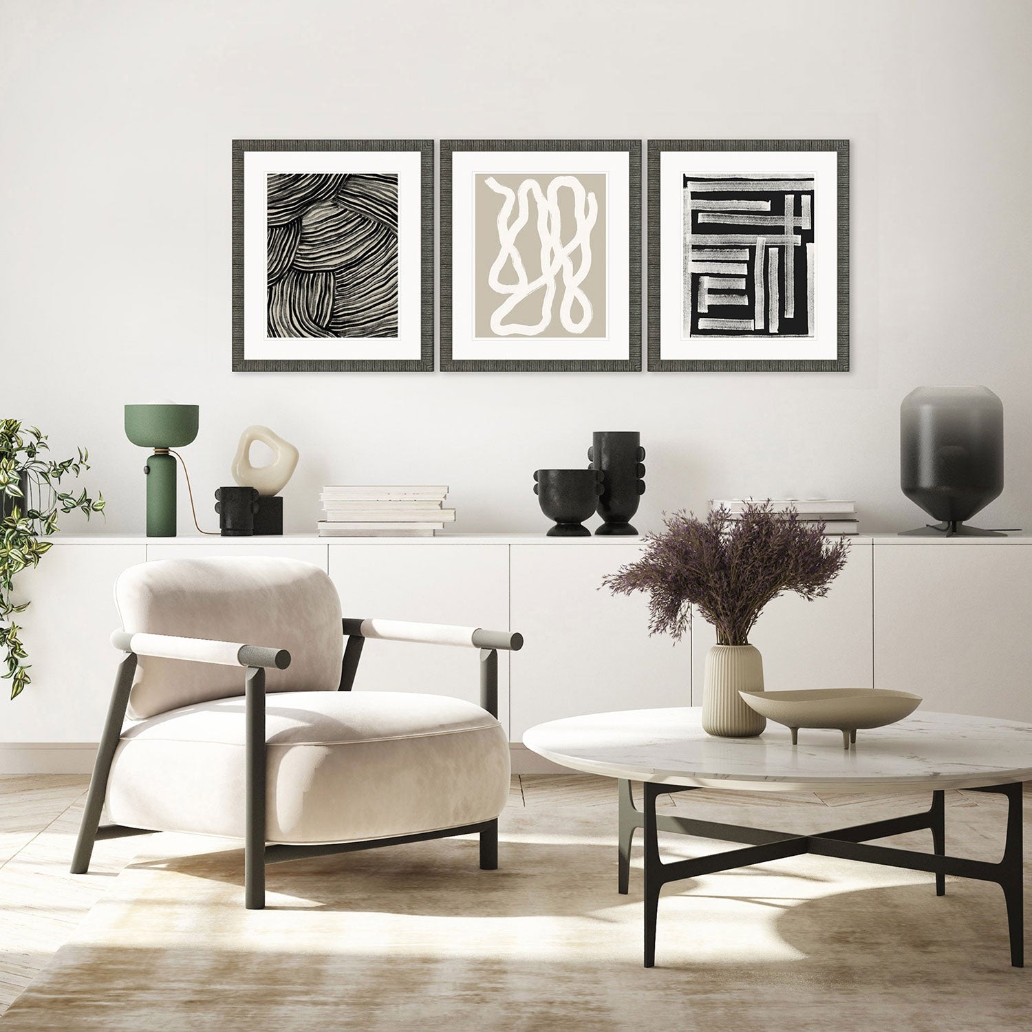 Gunnarsdottir Naive Lines IV Giclee Framed Art Set of 3