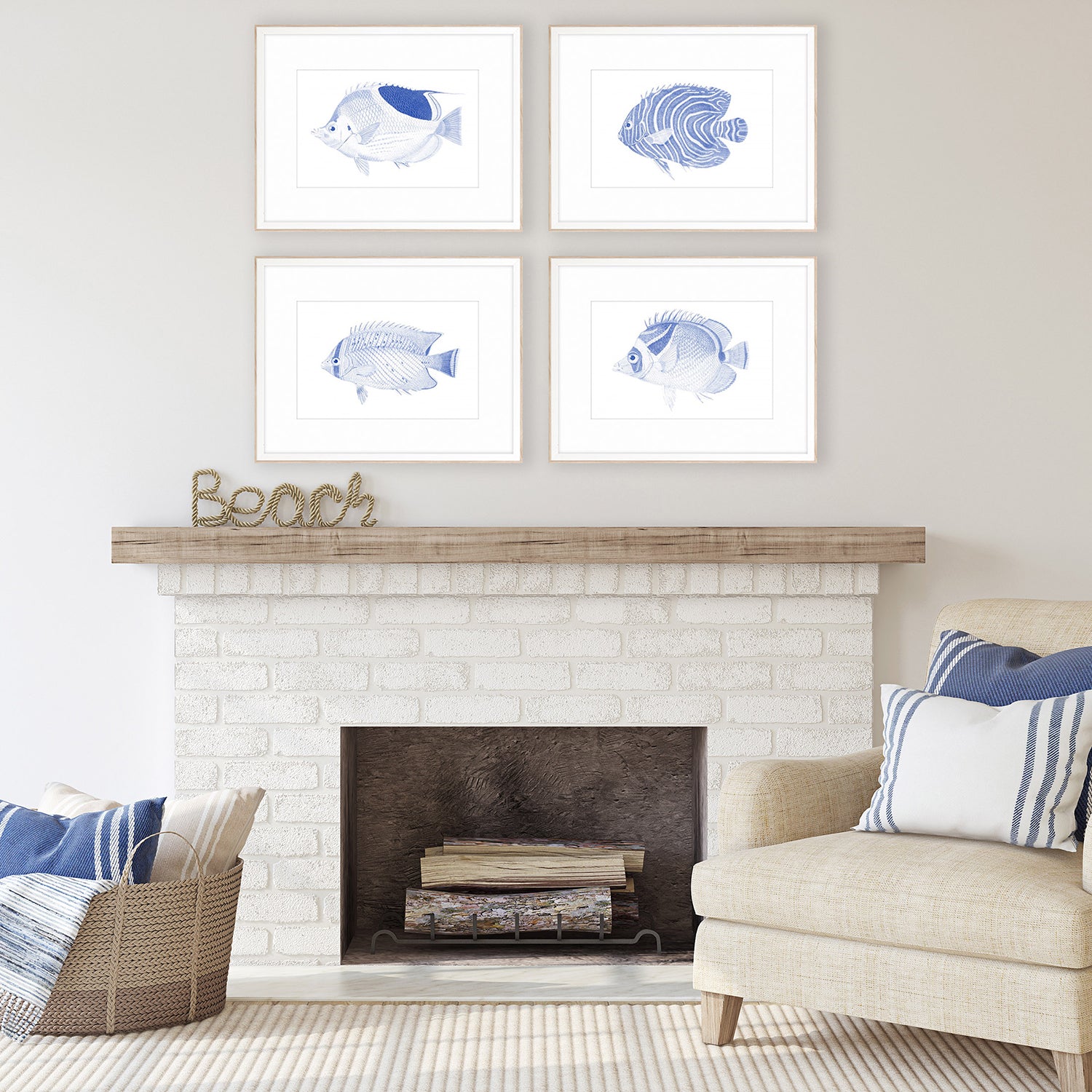 Vision Studio Blue Fish Framed Art Set of 4