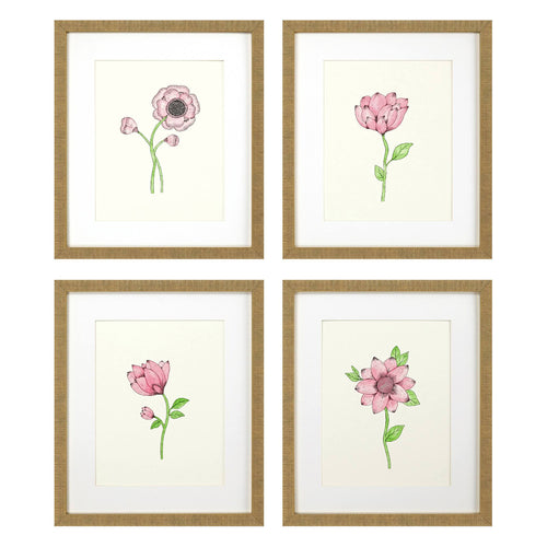Inspire Studio Pink Floral Pops Framed Art Set of 4