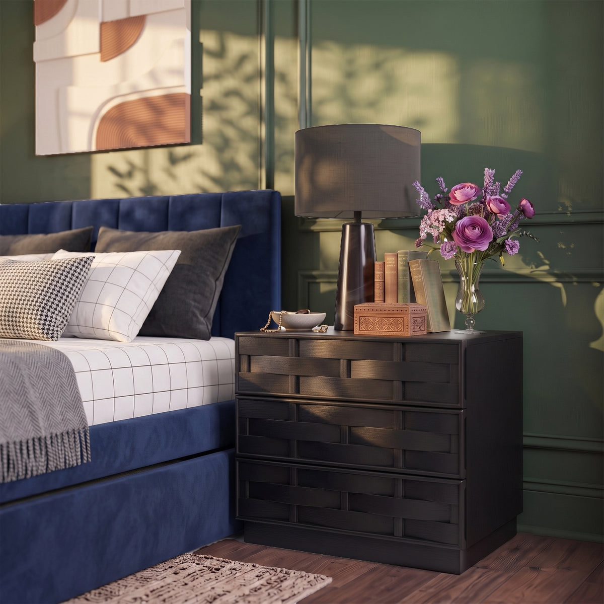 Weave 24in Black Oak Veneer Nightstand Set of 2