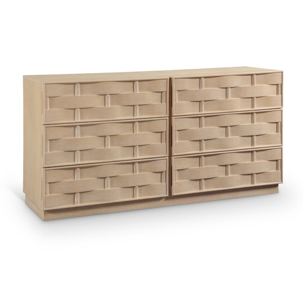 Weave Natural Oak Veneer Dresser in natural oak veneer with woven Art Deco design, primary product view