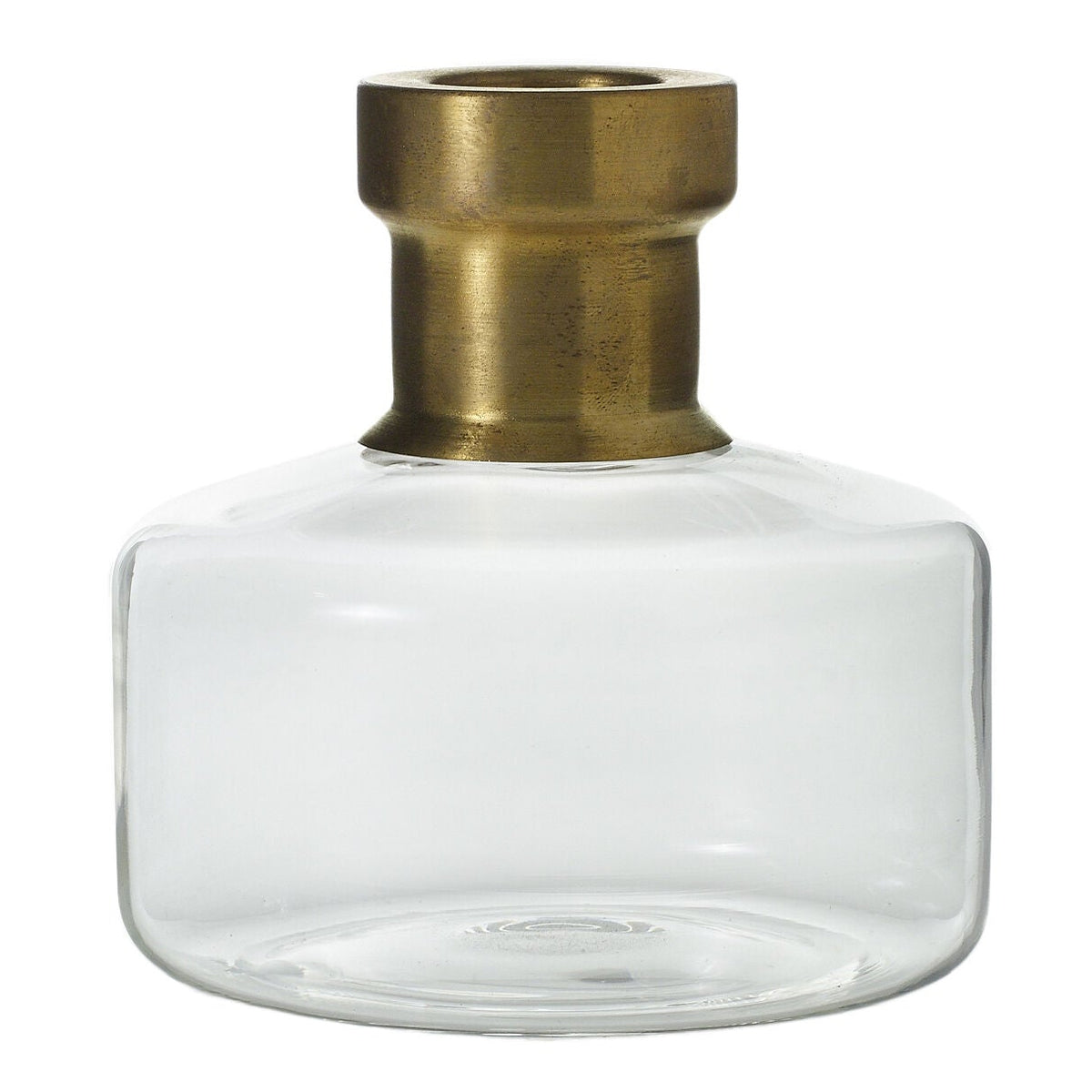 Jimmy Budvase alternate view, clear glass budvase with brass neck
