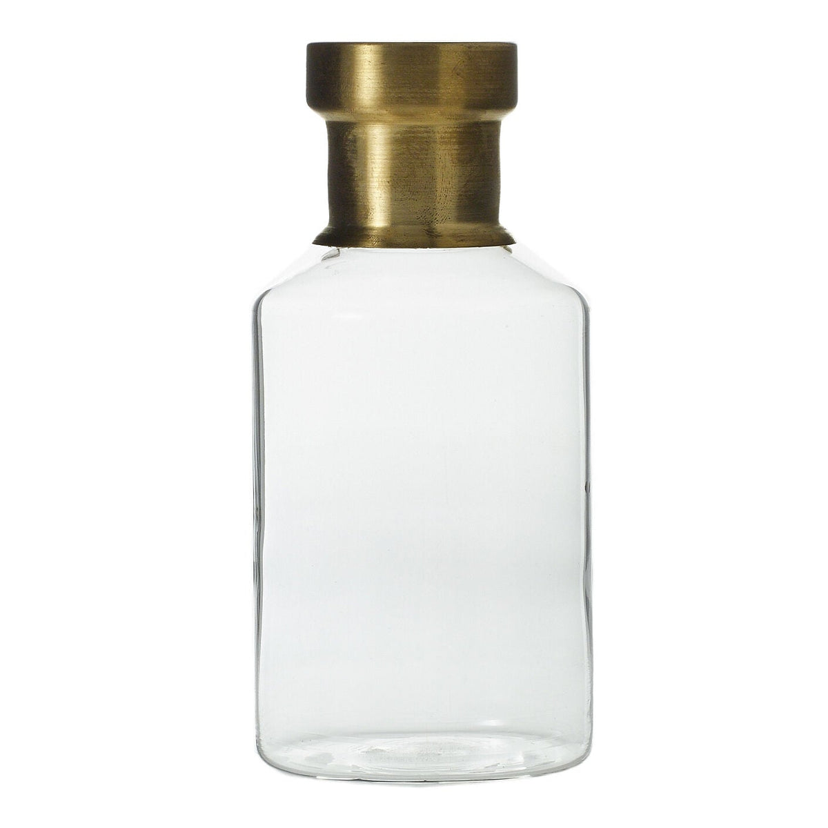 Jimmy Budvase additional view, clear glass budvase with brass neck
