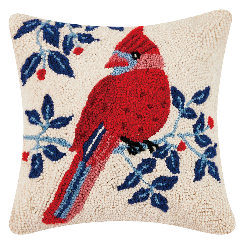 Nordic Blue Cardinal Hook Throw Pillow