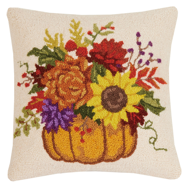 Fall Flowers in Pumpkin Hook Throw Pillow