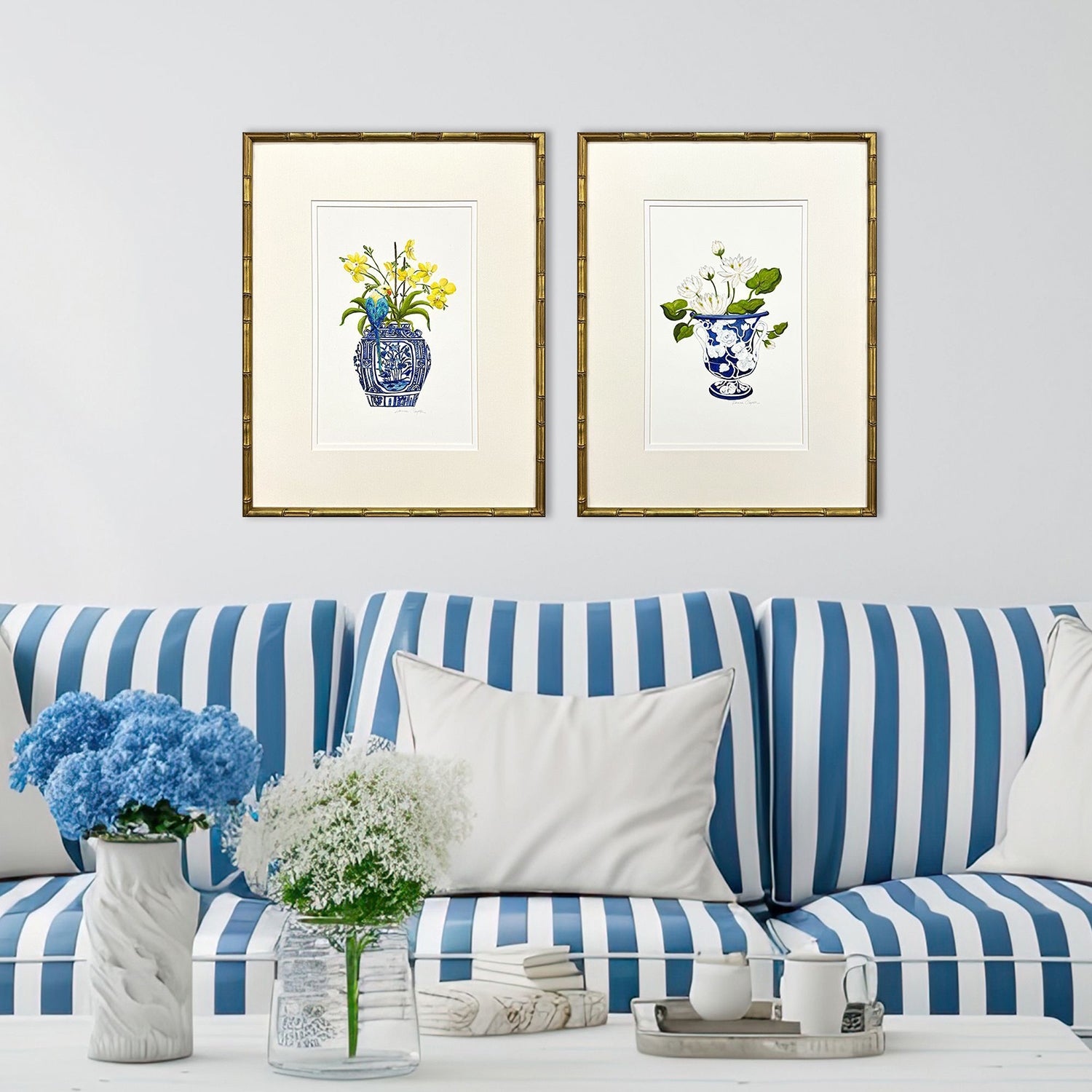Clayton Blue and White II Framed Artwork Set of 2