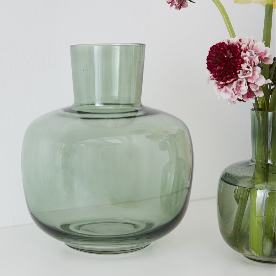 Hana Vase, green glass flower vase