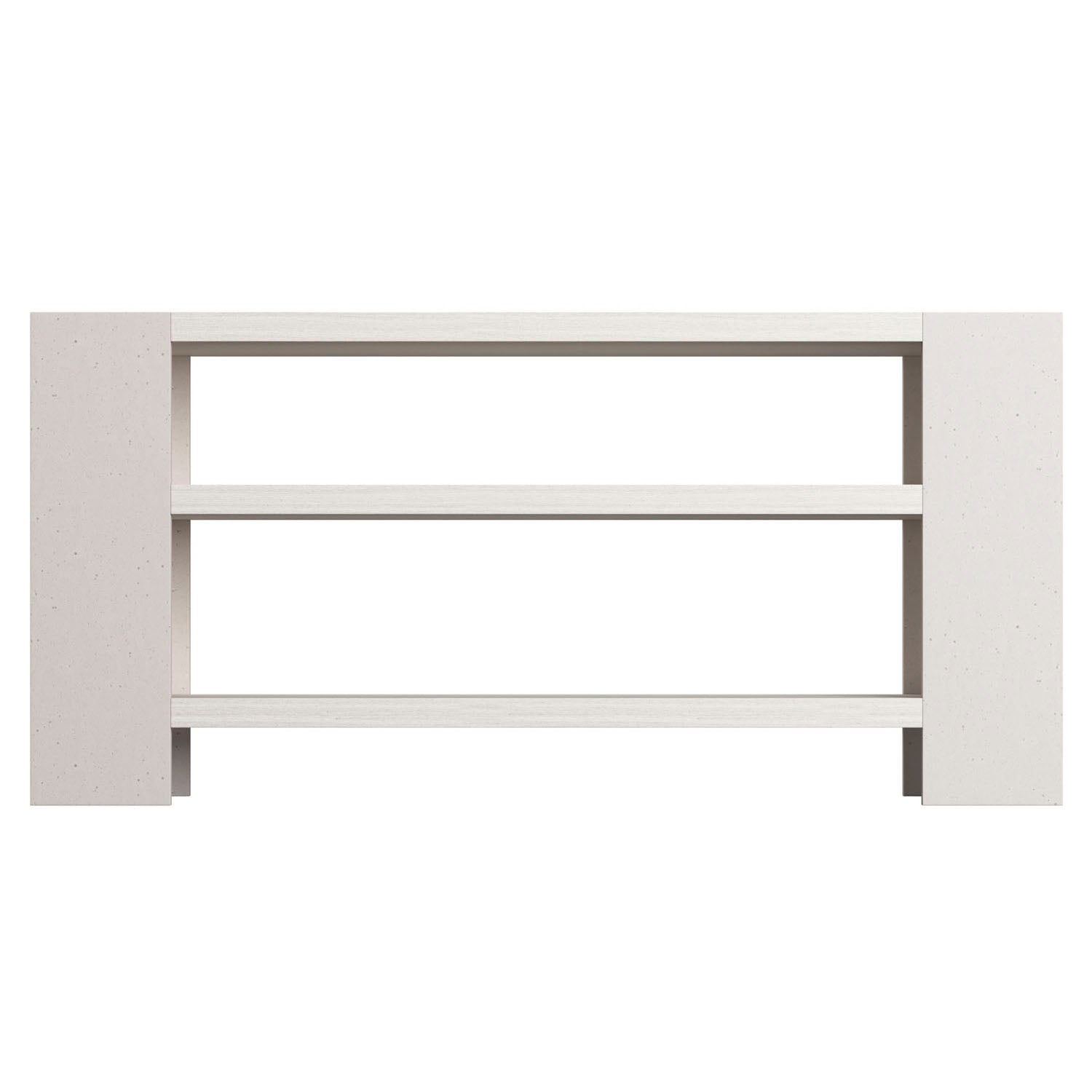 Bernhardt Stratum Console Table with Shelves in Mist finish, detail of the glide