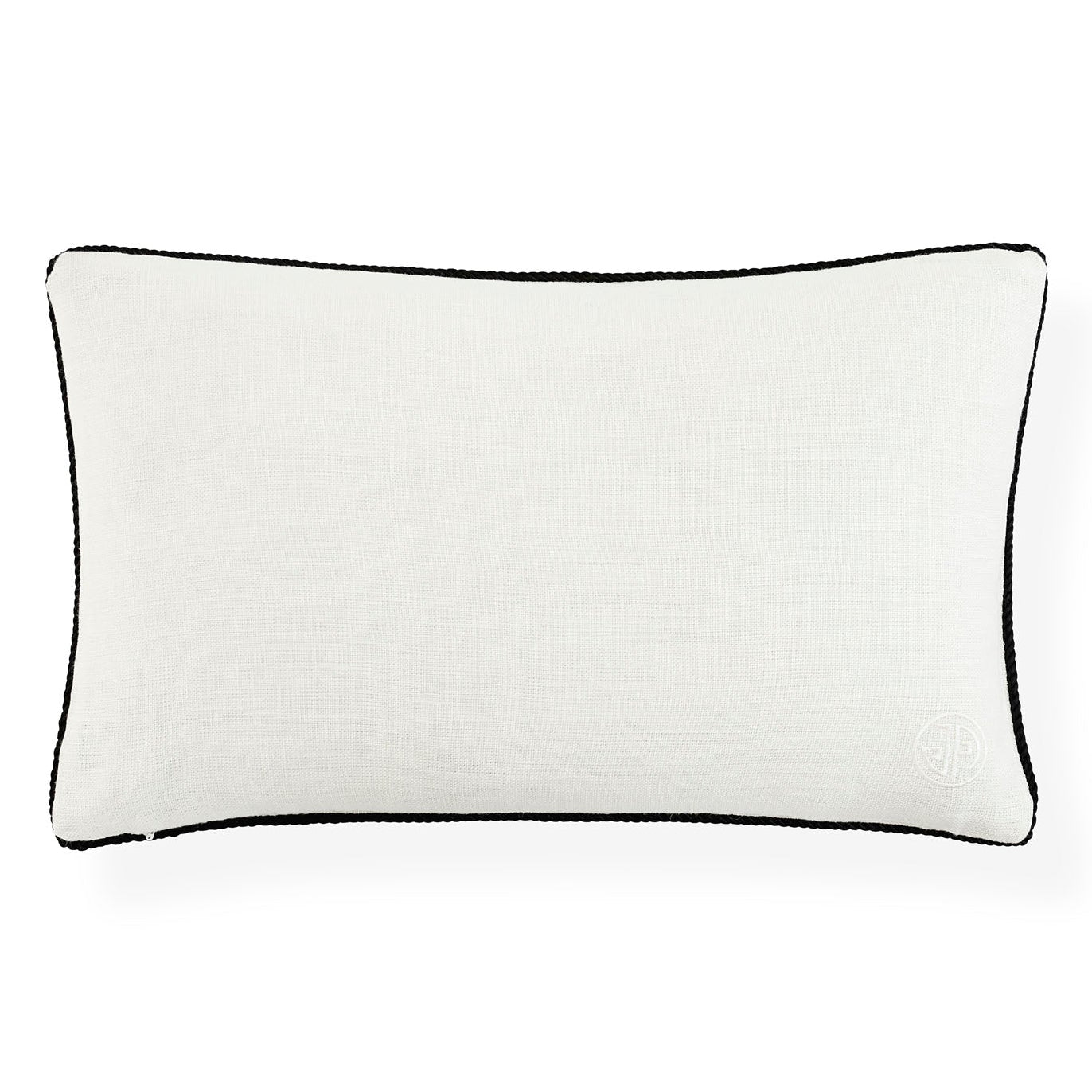 Side profile of Jonathan Adler Snake Embroidered Throw Pillow in black and ivory on linen