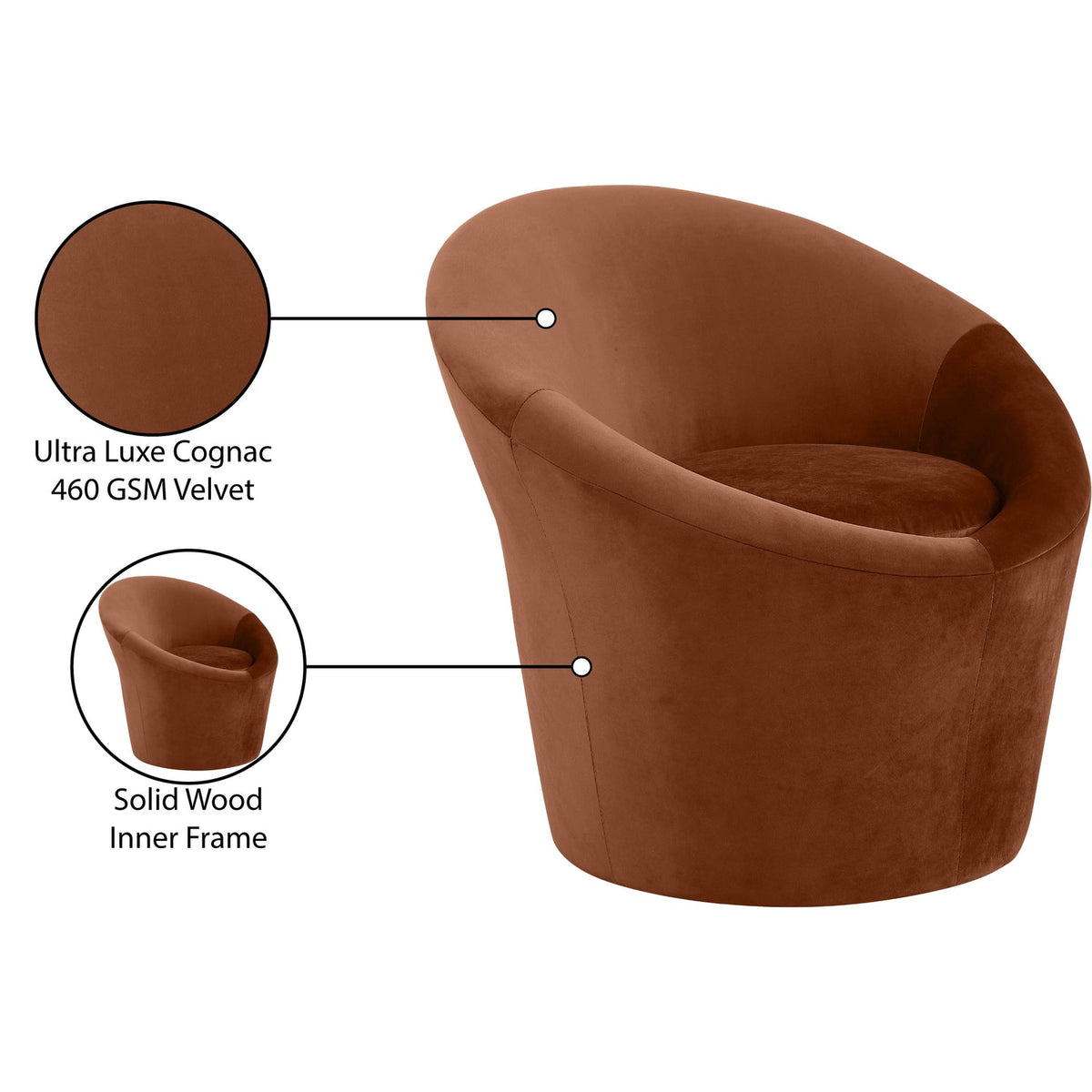 Tristan Cognac Velvet Upholstered Accent Chair
