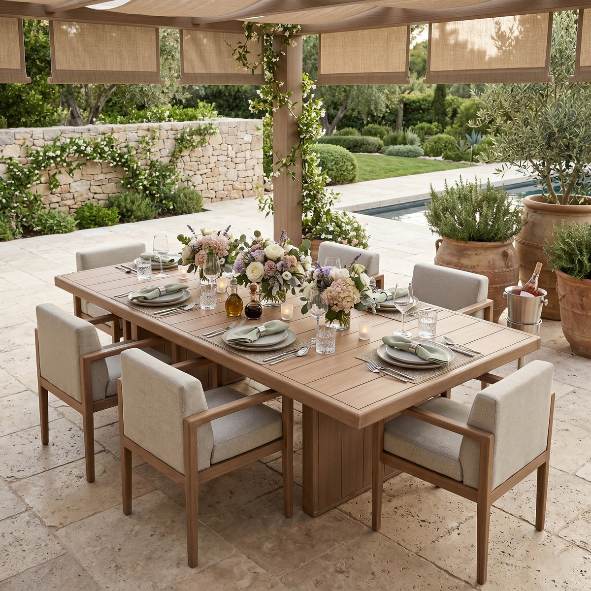 Solace 88.5in 114.75in Natural Acacia Wood Outdoor Patio Dining Table