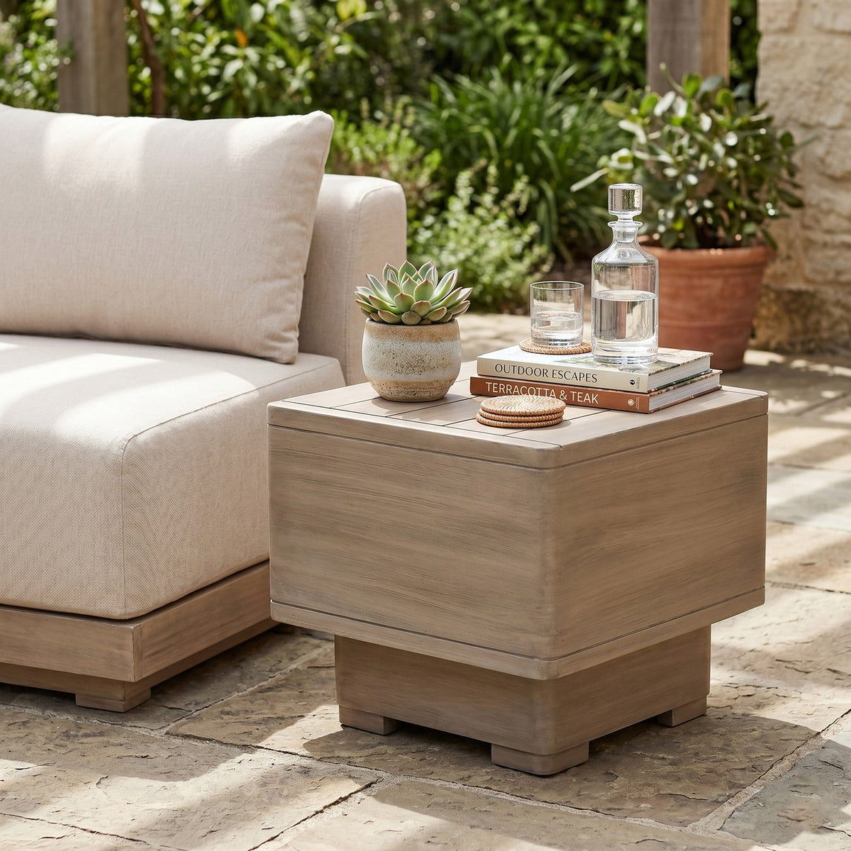 Solace Natural Acacia Wood Outdoor Patio End Side Table Set of 2