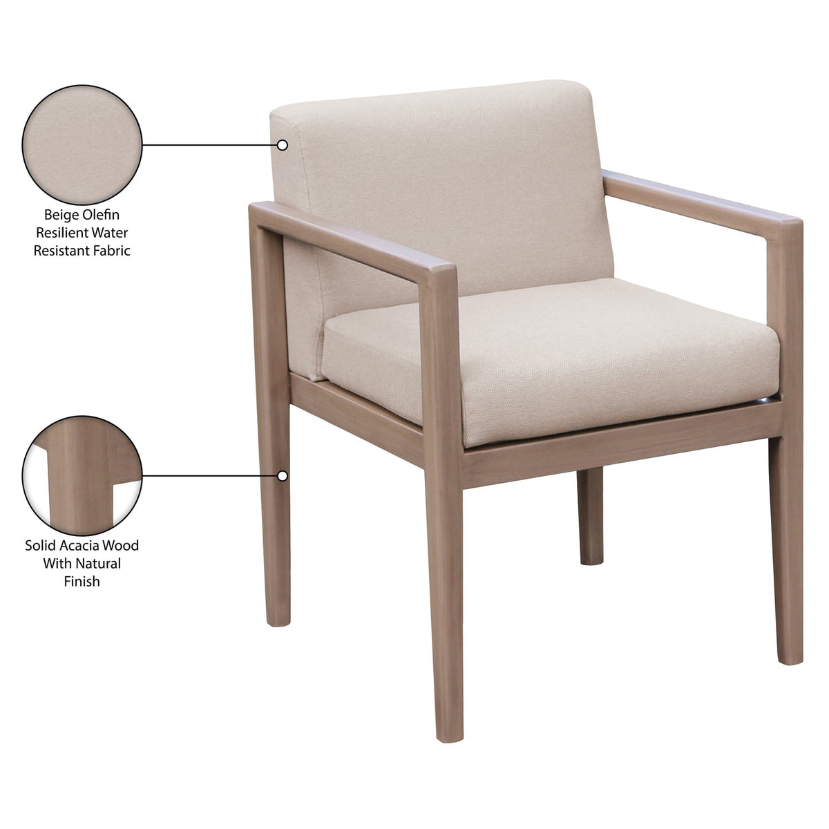 Solace Beige Olefin Performance Fabric Outdoor Patio Dining Arm Chair