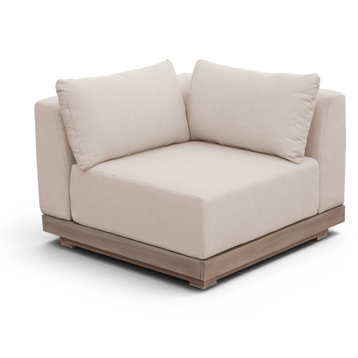 Solace Beige Olefin Performance Fabric Outdoor Patio Modular Corner Chair in beige olefin, acacia frame, primary product view