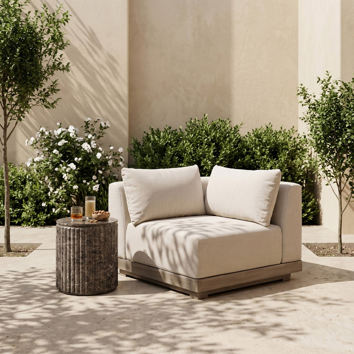 Solace Beige Olefin Performance Fabric Outdoor Patio Modular Corner Chair