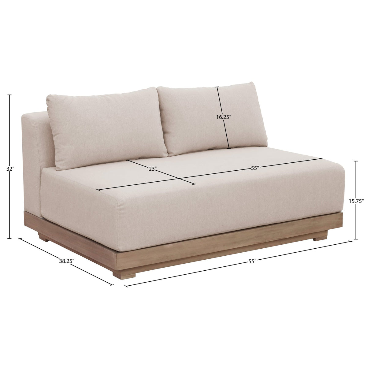Solace 55in Beige Olefin Performance Fabric Outdoor Patio Modular Loveseat