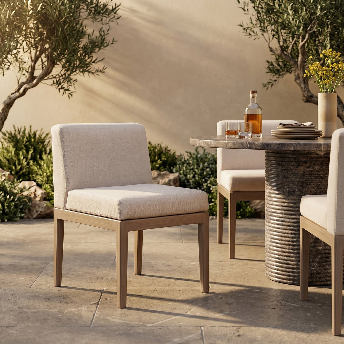 Solace Beige Olefin Performance Fabric Outdoor Patio Dining Side Chair