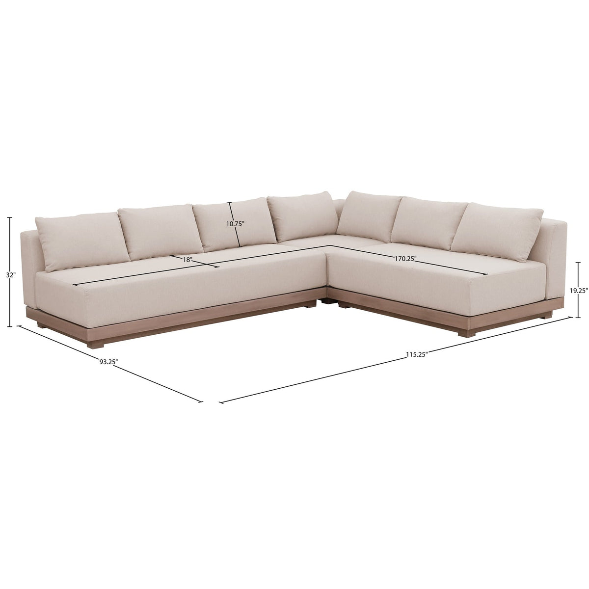 Solace Beige Olefin Performance Fabric 3 Piece Outdoor Patio Modular Sectional Sofa