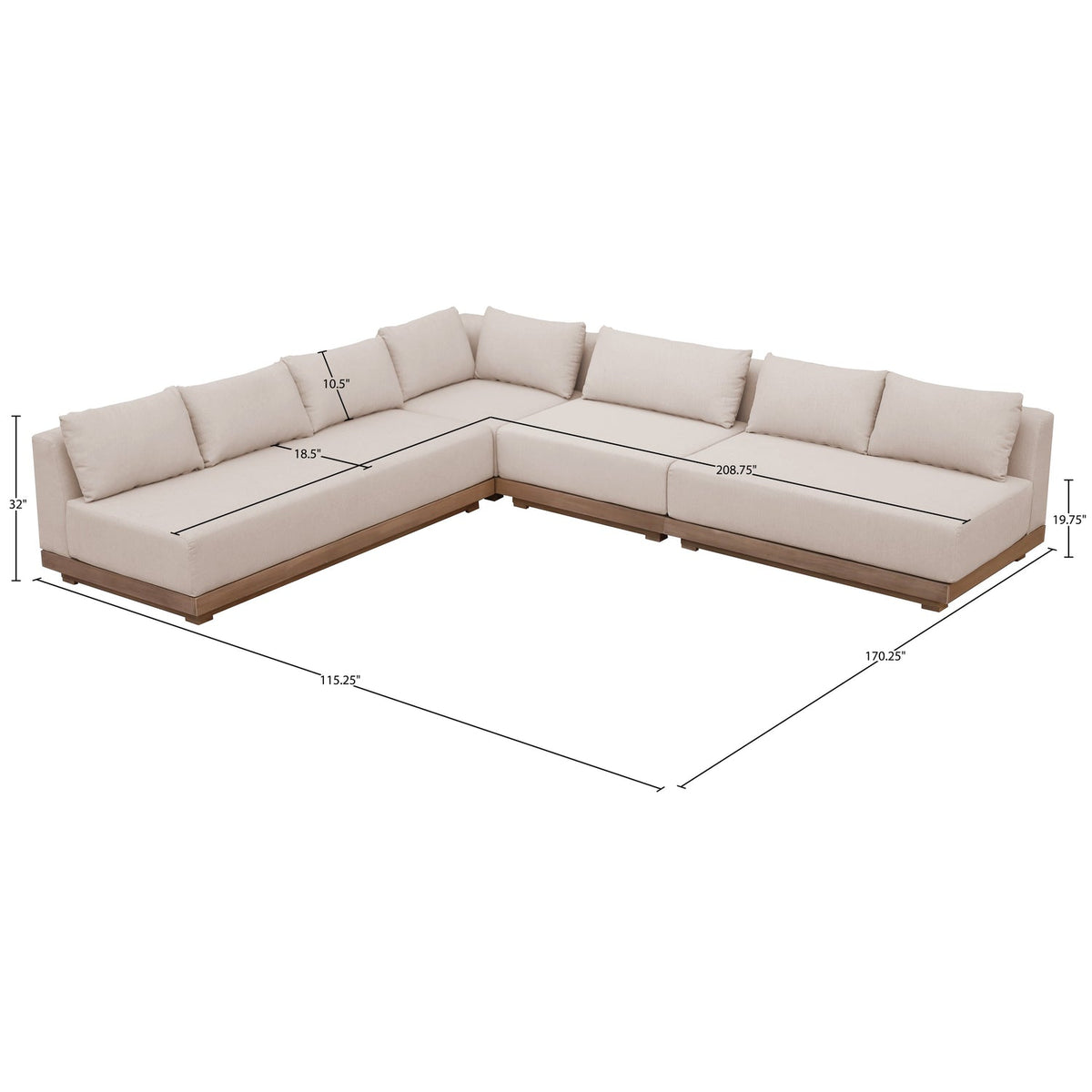 Solace Beige Olefin Performance Fabric 4 Piece Outdoor Patio Modular Sectional Sofa