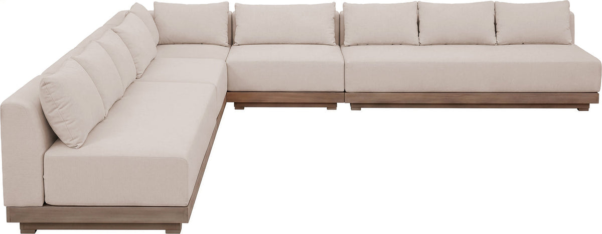 Solace Beige Olefin Performance Fabric 5 Piece Outdoor Patio Modular Sectional Sofa