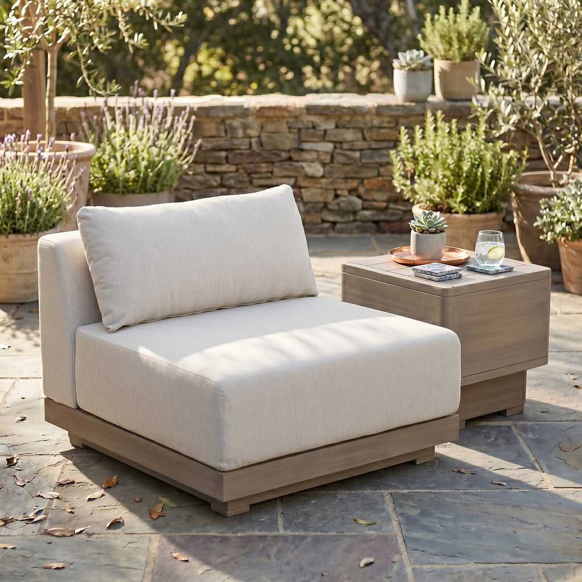 Solace Cream Olefin Performance Fabric Outdoor Patio Modular Armless Chair