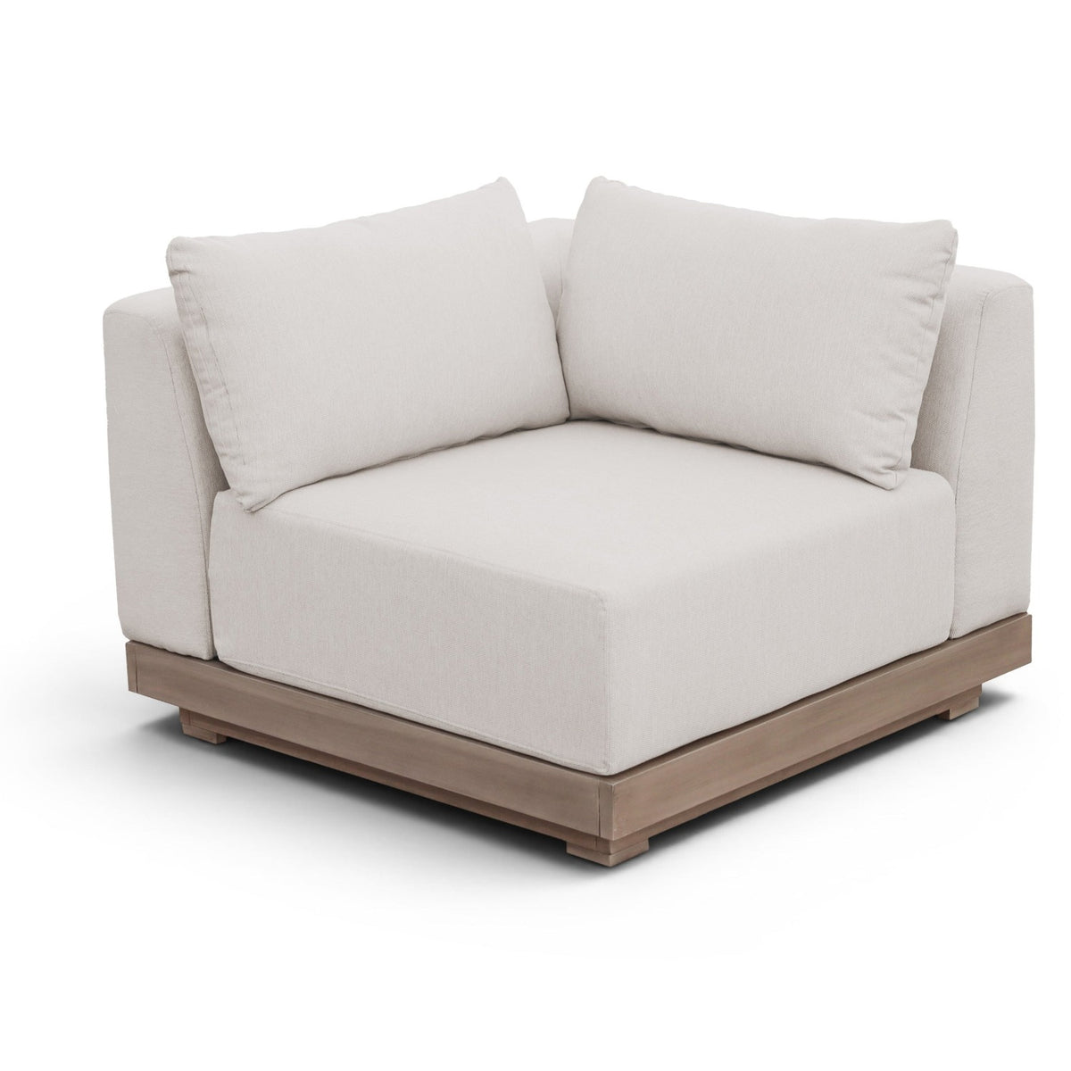 Solace Cream Olefin Performance Fabric Outdoor Patio Modular Corner Chair in cream olefin, acacia frame, primary product view
